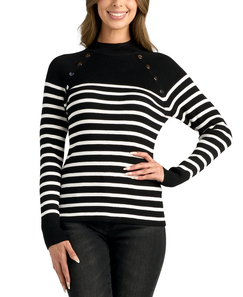 Bcx Juniors' Mock-Neck Long-Sleeve Rib-Knit Sweater