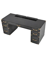 Streamdale Furniture Classic Executive Desk with Metal Trim, File Drawers, Usb Ports