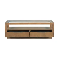 Streamdale Furniture Minimalist Wood & Glass Coffee Table with Drawers and Shelf