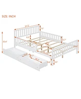 Full Size Wood Platform Bed with Guardrails on Both Sides and Two Storage Drawers, Gray