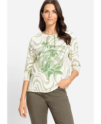 Olsen Cotton Blend Printed Jersey Top