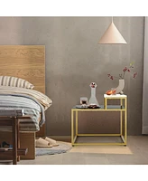 Sugift 2 Tier End Side Table with Metal Frame and Storage Shelf for Living Room-White