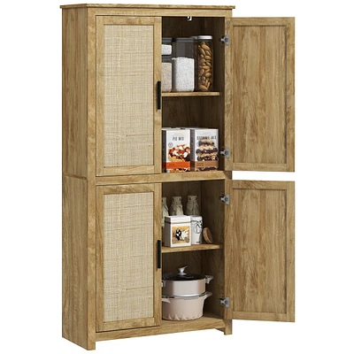 Streamdale Furniture 64" Rattan Kitchen Storage Cabinet with Adjustable Shelf, Natural