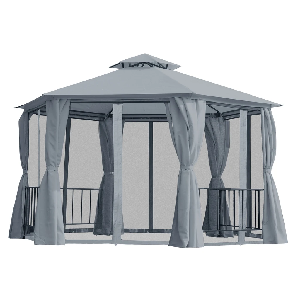 Simplie Fun 13' Hexagon Outdoor Gazebo with Netting & Curtains