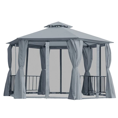 Streamdale Furniture 13' Hexagon Outdoor Gazebo with Netting & Curtains