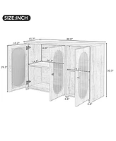Retro 3-Door Sideboard with Rattan Doors and Metal Handles