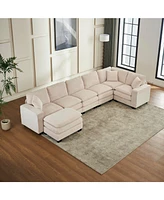 Modern U-Shaped Modular Sectional Sofa (6-Seat) with Ottoman and Pillows
