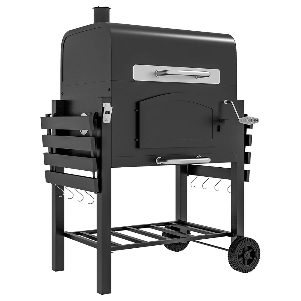 Portable Charcoal Grill with Thermometer and Wheels