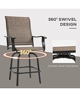 Outdoor Swivel Bar Stools with Armrests (Brown, Set of 2)