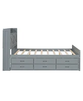 Full Size Wooden Storage Bed with Twin Trundle and Outlets
