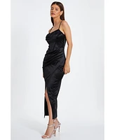 Quiz Women's Cowl Front Corset Detail Midi Wrap Dress