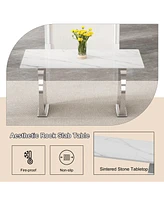 Compact White Patterned Dining Table (63" x 31.4" x 30")