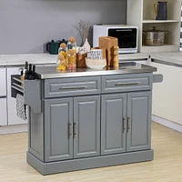Portable Rolling Kitchen Island Cart with Storage and Stainless Steel Top