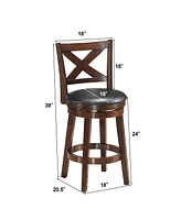 Skonyon Swivel X-back Upholstered Counter Height Bar Stool with Pvc Cushioned Seat