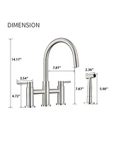 Double Handle Bridge Kitchen Faucet with Side Spray