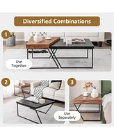 Sugift Coffee Table Set of 2 with Powder Coated Metal Legs-Black