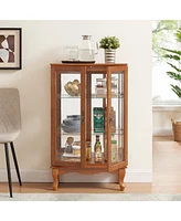 Simplie Fun Curio Cabinet with Glass Doors, Adjustable Shelves, Mirrored Back, Light