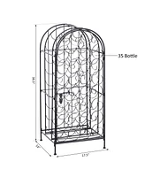 Streamdale Furniture 35 Bottle Wrought Iron Wine Rack Cabinet with Lock - Black
