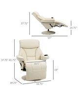 Streamdale Furniture Cream Velvet Swivel Recliner Lounge Chair with Side Pocket