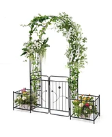 Givimo 87 Inches Garden Arbor with Lockable Gate Side Planters-Black