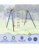 Givimo 4-in-1 660 lbs Heavy Duty Swing Set for Kids Aged 3-9 Years Old-Yellow
