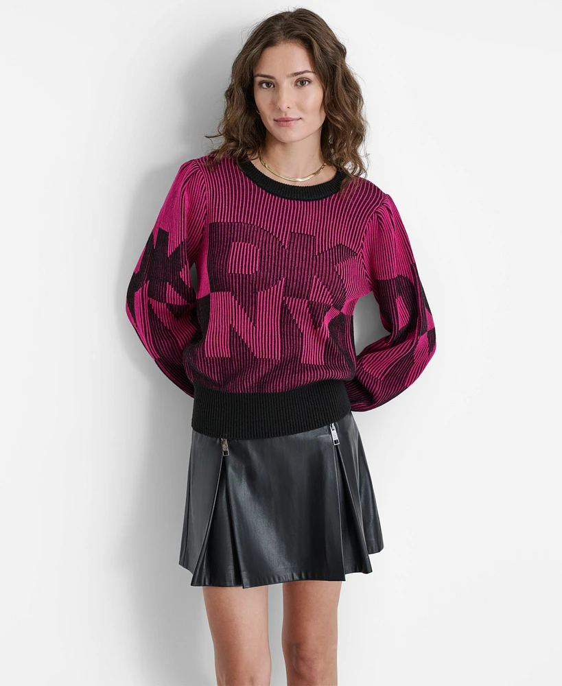 Dkny Women's Logo-Transfer Ribbed Crewneck Sweater