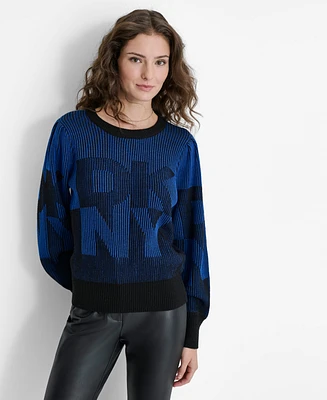 Dkny Women's Logo-Transfer Ribbed Crewneck Sweater