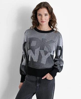 Dkny Women's Logo-Transfer Ribbed Crewneck Sweater