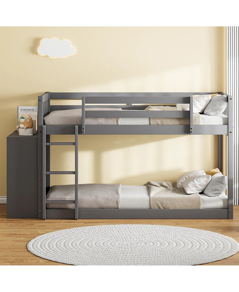 Streamdale Furniture Twin over Twin Bunk Bed with 4 Drawers and 3 Shelves-Gray