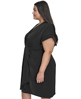 Dkny Plus Dolman-Sleeve Faux-Wrap Dress