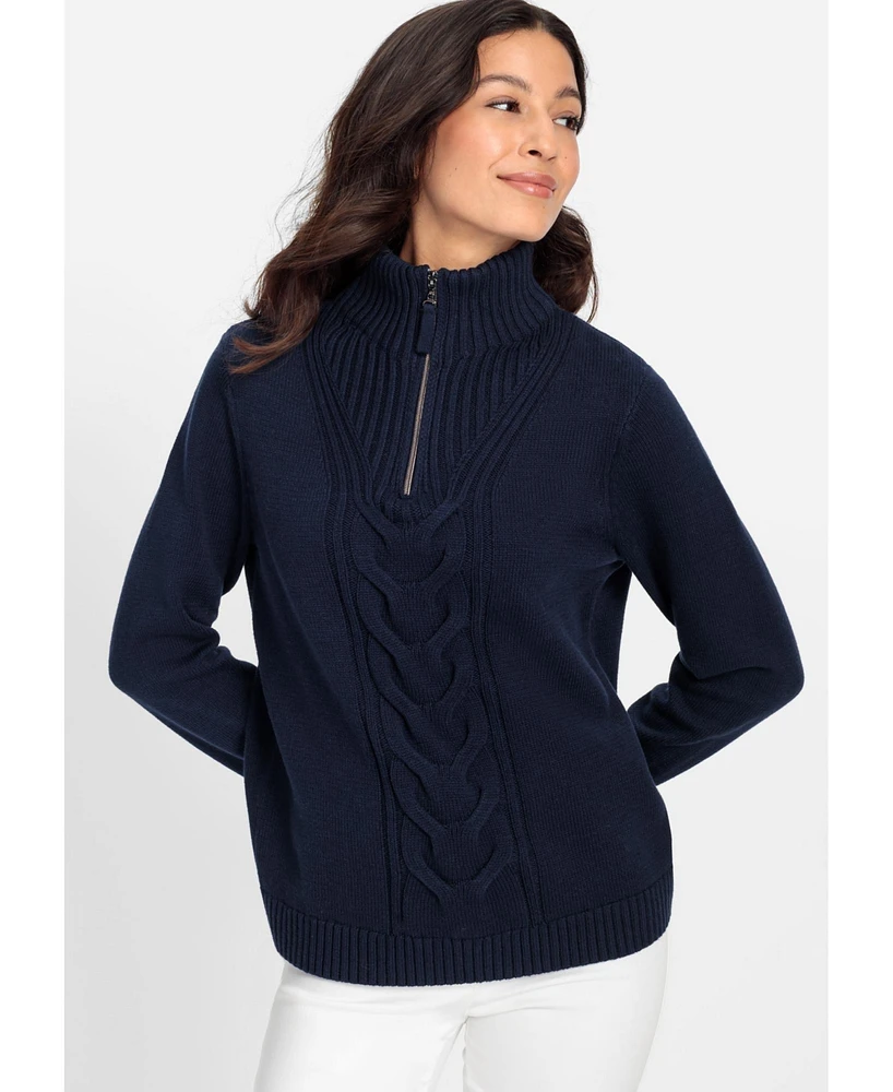 Olsen Women's 1/4 Zip Cable Sweater