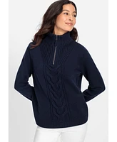 Olsen Women's 1/4 Zip Cable Sweater