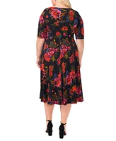 Msk Plus Printed Round-Neck Midi Jersey Dress