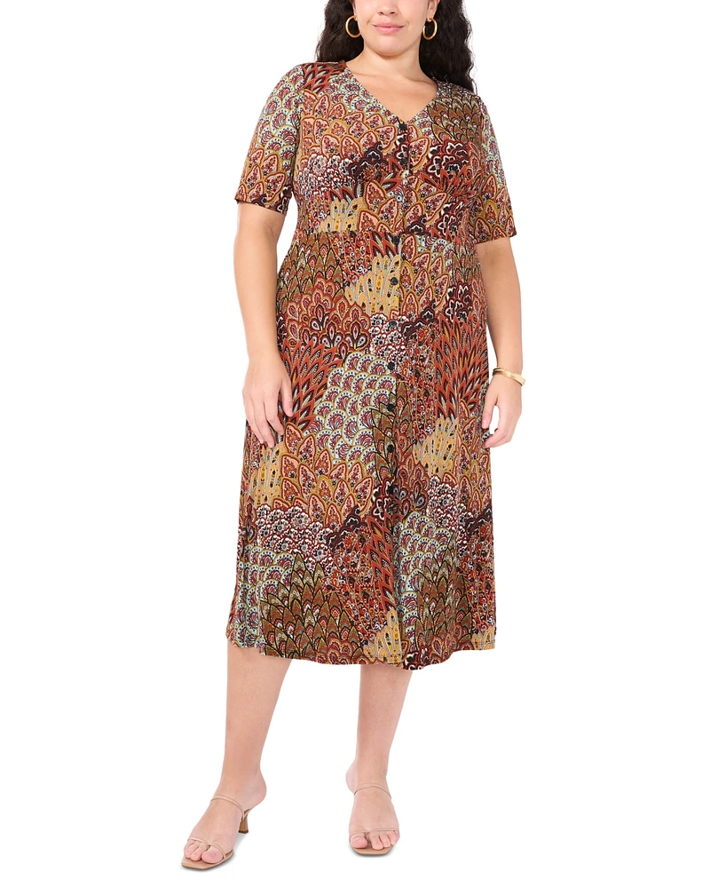 Msk Plus Printed V-Neck Button-Front Jersey Dress