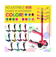 Hurtle ScootKid 3-Wheel Kids Scooter - Child & Toddler Toy Scooter with Built-in Led Wheel Lights, Fold-Out Comfort Seat