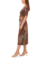 Msk Petite Printed Button-Front Midi Dress