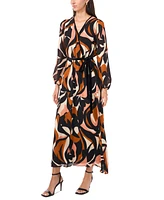 Msk Petite Printed Faux-Wrap Long-Sleeve Maxi Dress