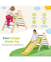 Sugift 2-in-1 Wooden Triangle Climber Set with Gradient Adjustable Slide