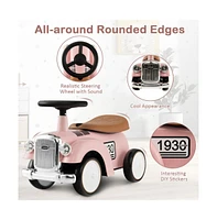Vebreda Kids Sit to Stand Vehicle with Working Steering Wheel and Under Seat Storage-Pink