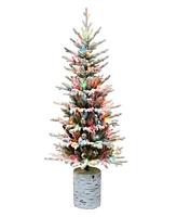 Puleo Pre-Lit Flocked Artificial Tree 4.5 ft