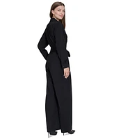 Halston Women's Trench Tie-Waist Wide-Leg Long-Sleeve Jumpsuit