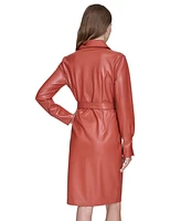 Halston Women's Faux-Leather Tie-Waist Shirtdress