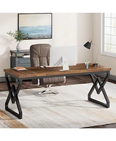 Tribesigns Executive Desk, Office Desk with Extra Thickened Wooden Tabletop and Metal Frame, Large 63 Inches Computer Desk Writing Table Study Desk fo