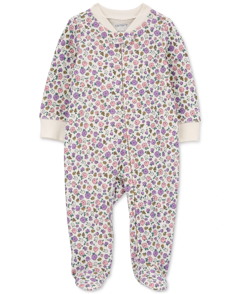 Carter's Baby Girls Floral-Print 2-Way-Zip Cotton Sleep & Play Footed Pajamas