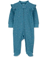 Carter's Baby Girls Floral-Print 2-Way-Zip Thermal Textured Sleep & Play Footed Pajamas