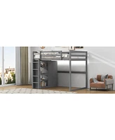 Streamdale Furniture Gray Wooden Full Loft Bed with Wardrobe and Led Light