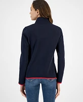 Nautica Jeans Women's Piping-Trim Sweater-Fleece Jacket