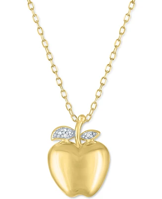 Diamond Accent Apple Pendant Necklace in 14k Gold-Plated Sterling Silver, 16" + 2" extender