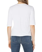 Liverpool Los Angeles Women's V-Neck Elbow-Sleeve Knit Top