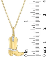 Diamond Accent Cowboy Boot Pendant Necklace in 14k Gold-Plated Sterling Silver, 16" + 2" extender - Gold